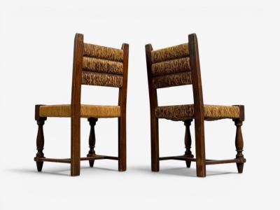 Charles Dudouyt Charles Doudouyt Six Rustic Dining Chairs Oak Rush France 1940s