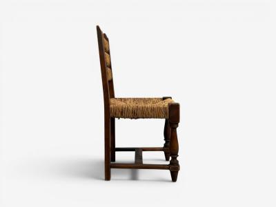 Charles Dudouyt Charles Doudouyt Six Rustic Dining Chairs Oak Rush France 1940s