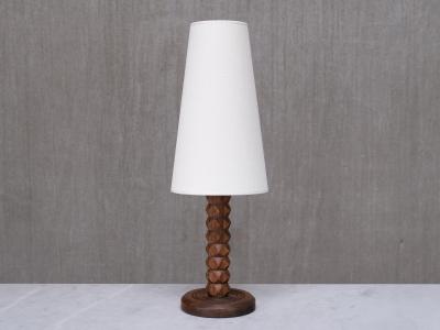 Charles Dudouyt Charles Dudouyt Attributed Table Lamp Oak with Tapered Shade France 1950s