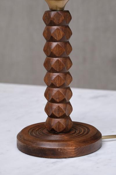 Charles Dudouyt Charles Dudouyt Attributed Table Lamp Oak with Tapered Shade France 1950s