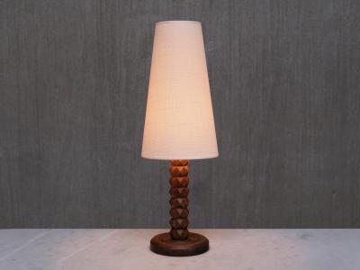 Charles Dudouyt Charles Dudouyt Attributed Table Lamp Oak with Tapered Shade France 1950s