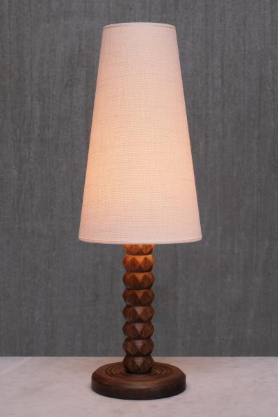 Charles Dudouyt Charles Dudouyt Attributed Table Lamp Oak with Tapered Shade France 1950s
