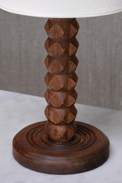 Charles Dudouyt Charles Dudouyt Attributed Table Lamp Oak with Tapered Shade France 1950s