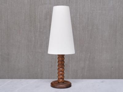 Charles Dudouyt Charles Dudouyt Attributed Table Lamp Oak with Tapered Shade France 1950s