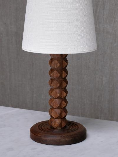 Charles Dudouyt Charles Dudouyt Attributed Table Lamp Oak with Tapered Shade France 1950s