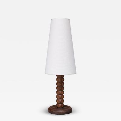 Charles Dudouyt Charles Dudouyt Attributed Table Lamp Oak with Tapered Shade France 1950s