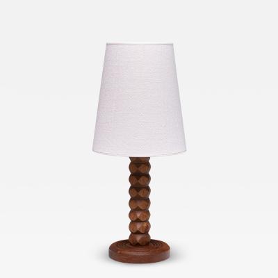 Charles Dudouyt Charles Dudouyt Attributed Table Lamp in Oak with Ivory Shade France 1950s