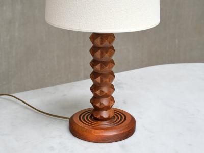 Charles Dudouyt Charles Dudouyt Attributed Table Lamp in Oak with Ivory Shade France 1950s