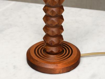 Charles Dudouyt Charles Dudouyt Attributed Table Lamp in Oak with Ivory Shade France 1950s