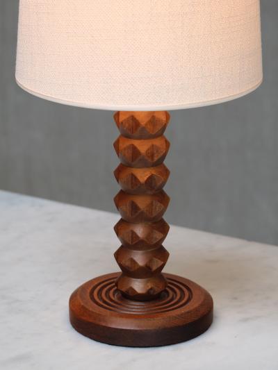Charles Dudouyt Charles Dudouyt Attributed Table Lamp in Oak with Ivory Shade France 1950s