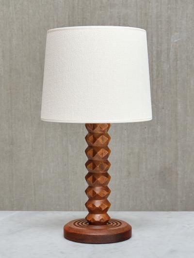 Charles Dudouyt Charles Dudouyt Attributed Table Lamp in Oak with Ivory Shade France 1950s