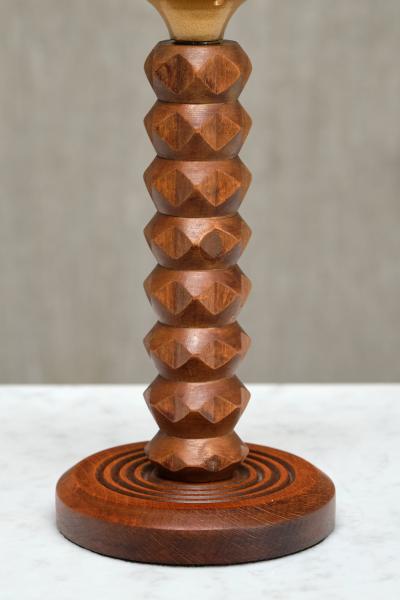 Charles Dudouyt Charles Dudouyt Attributed Table Lamp in Oak with Ivory Shade France 1950s