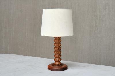 Charles Dudouyt Charles Dudouyt Attributed Table Lamp in Oak with Ivory Shade France 1950s