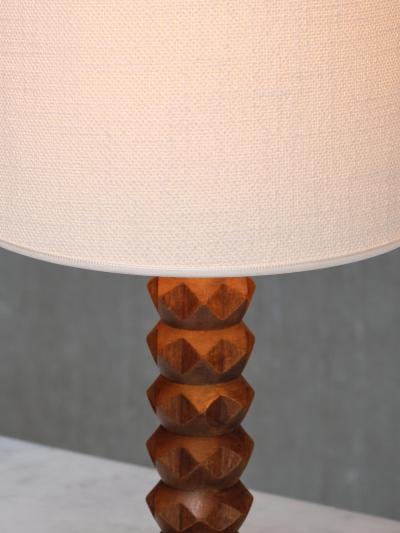 Charles Dudouyt Charles Dudouyt Attributed Table Lamp in Oak with Ivory Shade France 1950s