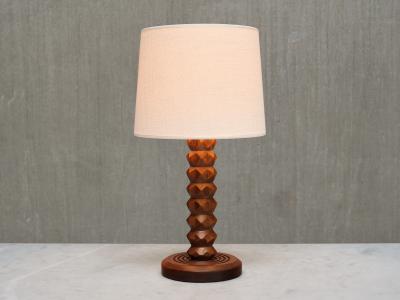 Charles Dudouyt Charles Dudouyt Attributed Table Lamp in Oak with Ivory Shade France 1950s