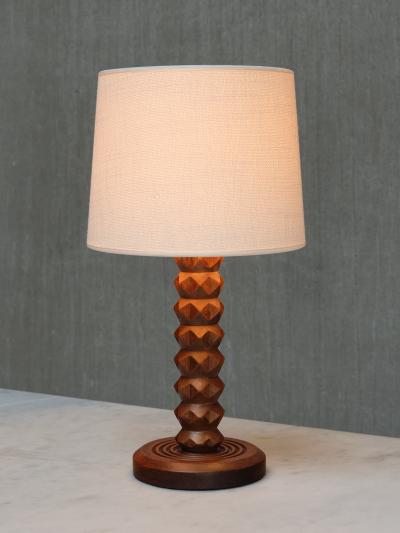 Charles Dudouyt Charles Dudouyt Attributed Table Lamp in Oak with Ivory Shade France 1950s