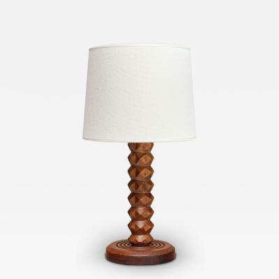 Charles Dudouyt Charles Dudouyt Attributed Table Lamp in Oak with Ivory Shade France 1950s