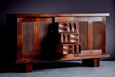 Charles Dudouyt Charles Dudouyt Brutalist Credenza in Oak Brass