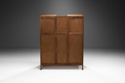 Charles Dudouyt Charles Dudouyt Carved Oak Highboard with Brass Keys France 1950s