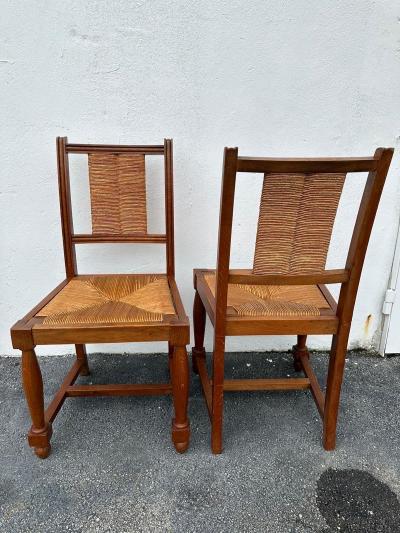 Charles Dudouyt Charles Dudouyt Set of Six 6 Rush and Walnut Dining Chairs