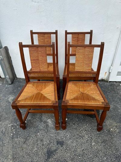 Charles Dudouyt Charles Dudouyt Set of Six 6 Rush and Walnut Dining Chairs