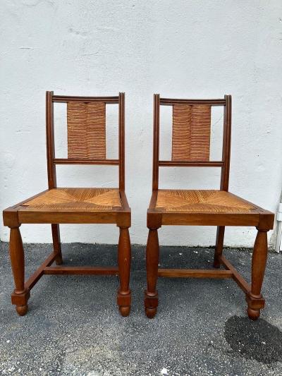 Charles Dudouyt Charles Dudouyt Set of Six 6 Rush and Walnut Dining Chairs