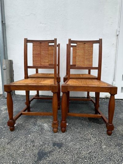 Charles Dudouyt Charles Dudouyt Set of Six 6 Rush and Walnut Dining Chairs