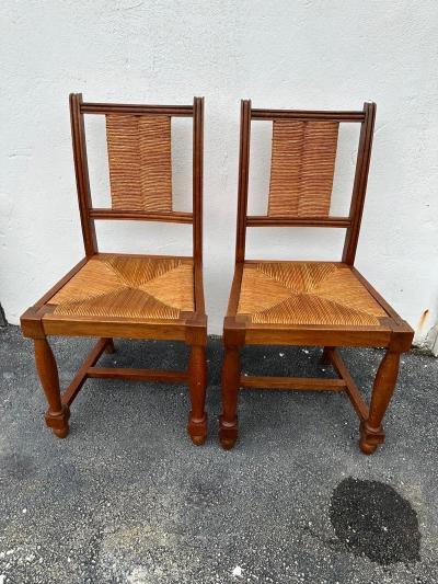 Charles Dudouyt Charles Dudouyt Set of Six 6 Rush and Walnut Dining Chairs