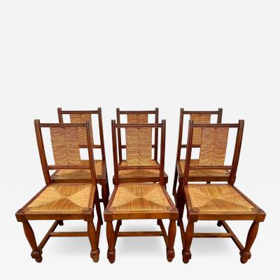 Charles Dudouyt Charles Dudouyt Set of Six 6 Rush and Walnut Dining Chairs