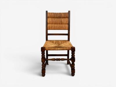 Charles Dudouyt Charles Dudouyt Style Eight Rustic Dining Chairs Oak Rush France 1940s