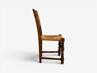Charles Dudouyt Charles Dudouyt Style Eight Rustic Dining Chairs Oak Rush France 1940s