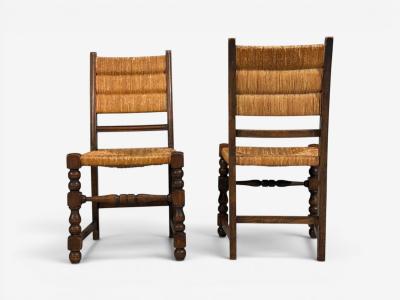 Charles Dudouyt Charles Dudouyt Style Eight Rustic Dining Chairs Oak Rush France 1940s