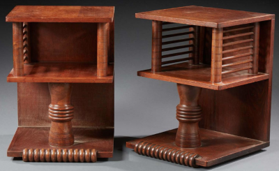 Charles Dudouyt Charles Dudouyt pair of oak sculpted pair of side table
