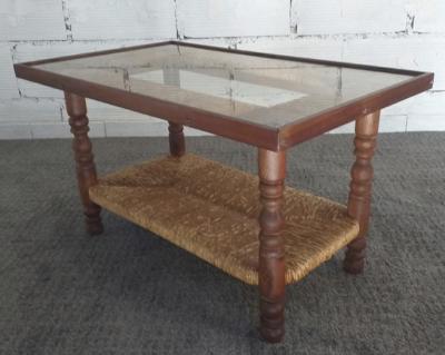 Charles Dudouyt Charles Dudouyt style organic brutalist coffee table with hay accent