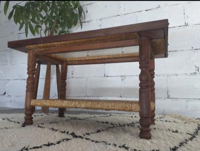 Charles Dudouyt Charles Dudouyt style organic brutalist coffee table with hay accent