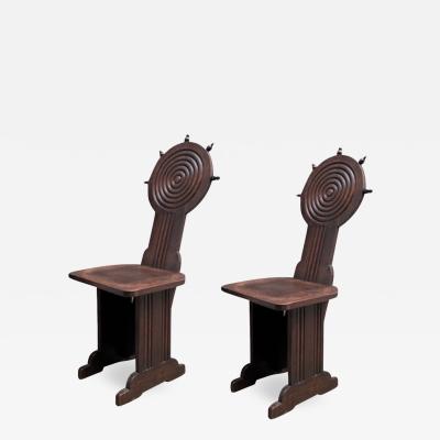 Charles Dudouyt Charles Dudouyt style rare pair of wood carved chairs