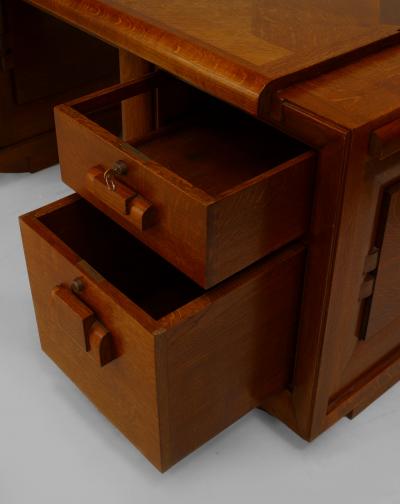 Charles Dudouyt French 1940s Oak Double Pedestal Base Desk