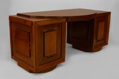 Charles Dudouyt French 1940s Oak Double Pedestal Base Desk