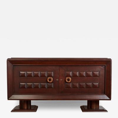 Charles Dudouyt MASSIVE CHARLES DUDOUYT OAK SIDEBOARD W BRASS CIRCLE HANDLES