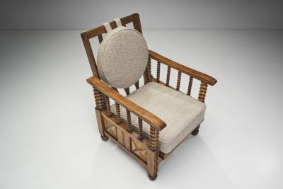 Charles Dudouyt Mid Century Turned Oak Armchairs in the style of Charles Dudouyt France 1950s