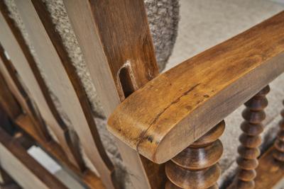 Charles Dudouyt Mid Century Turned Oak Armchairs in the style of Charles Dudouyt France 1950s