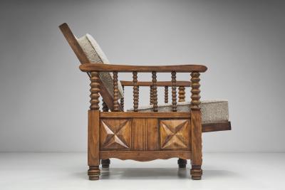 Charles Dudouyt Mid Century Turned Oak Armchairs in the style of Charles Dudouyt France 1950s