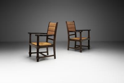 Charles Dudouyt Pair of Straw Armchairs in the manner of Charles Dudouyt Europe ca 1940s