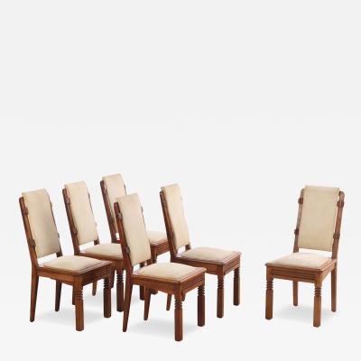 Charles Dudouyt Rare Set of Six French Oak Dining Chairs by Charles Dudouyt C 1940