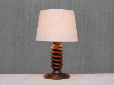 Charles Dudouyt Sculptural Charles Dudouyt Attributed Table Lamp in Oak and Linen France 1950s