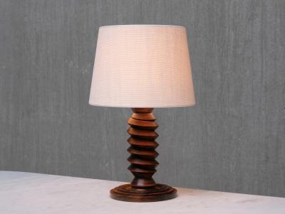 Charles Dudouyt Sculptural Charles Dudouyt Attributed Table Lamp in Oak and Linen France 1950s