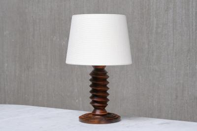 Charles Dudouyt Sculptural Charles Dudouyt Attributed Table Lamp in Oak and Linen France 1950s