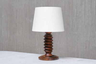 Charles Dudouyt Sculptural Charles Dudouyt Attributed Table Lamp in Oak and Linen France 1950s
