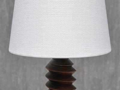 Charles Dudouyt Sculptural Charles Dudouyt Attributed Table Lamp in Oak and Linen France 1950s
