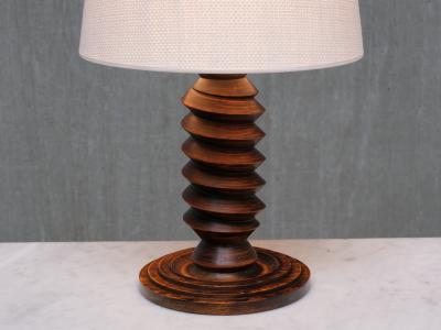 Charles Dudouyt Sculptural Charles Dudouyt Attributed Table Lamp in Oak and Linen France 1950s